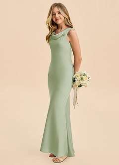 Azazie Rylina Junior Dusty Sage Mermaid Stretch Satin Dress image4