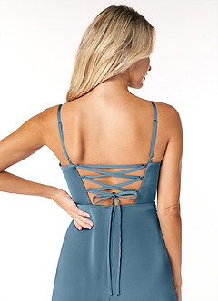 Azazie Marchella Bridesmaid Dresses Bermuda A-Line Corset Stretch Satin Dress image3
