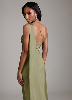 Azazie Galinda Brudtärnklänningar Klä av Sjöjungfru i Stretch Satin Ena axeln Pistasch image2