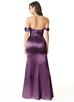 Azazie Liv Vestidos de damas de honor Vestido de Ciruela de Satén Metálico de Corte Recto Convertible con Vestidos sin tirantes image3