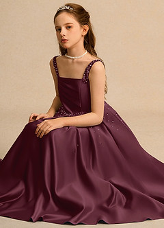 Azazie Mochi Girls Formal Abiti da Ragazza di Fiori Abito Principessa in Raso Opaco Plissettato Cabernet image3