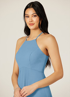 Azazie Sarah Final Sale Steel Blue Empire Pleated Chiffon Dress image6