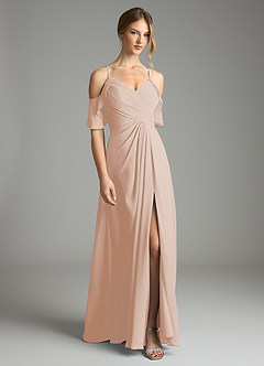 Azazie Dakota Bridesmaid Dresses English Rose A-Line V-Neck Pleated Chiffon Dress image3
