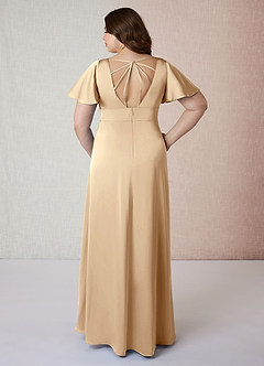 Azazie Lani Brautjungfernkleider A-Linie Volantärmel Stretch-Satin Kleid Champagner image8