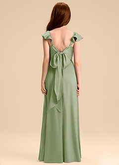 Azazie Everett Junior Jurk van Stretch Satijn met A-Lijn Boog Stoffige Salie image2