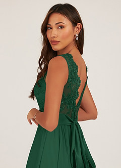Azazie Gertrude Abiti da Damigella Abito A-Line in Chiffon Pizzo Verde Scuro image7