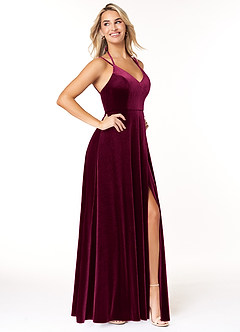 Azazie Sora Robes de demoiselle d'honneur Robe Trapèze en velours Dos nu avec nœud Cabernet image4