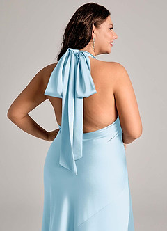 Azazie Velli Bridesmaid Dresses Sky Blue Mermaid High Neck Stretch Satin Dress image11