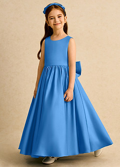 Azazie Nellia Flower Girl Dresses Blue Jay A-Line Bow Matte Satin Dress image3