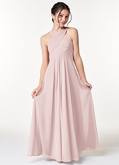 Azazie Kaleigh Junior Robe Trapèze en Mousseline de soie Plissée Rose Pâle image4