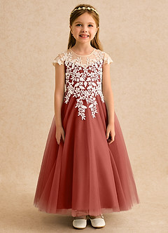 Azazie Dandelion Flower Girl Dresses Terracotta Ball-Gown Lace Dress image4