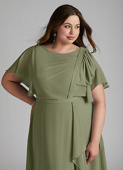 Azazie Aaliyah Modest Bridesmaid Dresses A-Line Scoop Pleated Chiffon Floor-Length Dress image11