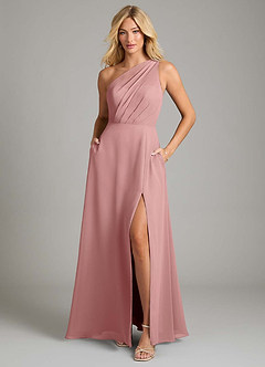 Azazie Phaedra Bridesmaid Dresses Dusty Rose A-Line One Shoulder Chiffon Dress image3