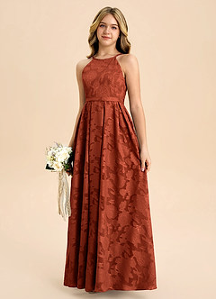 Azazie Arianthe Junior Auburn A-Line Pleated Floral Burnout Dress image6