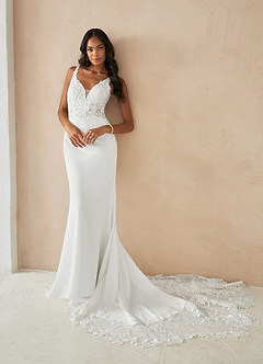 Azazie Ady Vestidos de novia Vestido de Diamante Blanco de Crepé elástico de Corte Sirena con Lentejuela image3
