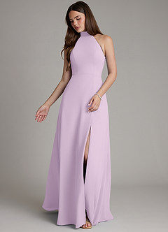 Azazie Myra Bridesmaid Dresses Frosted Lilac A-Line High Neck Chiffon Dress image4