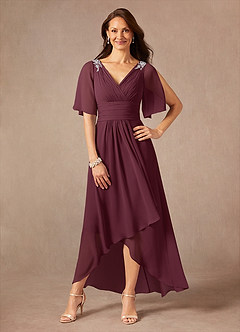 Azazie Pascual Mother of the Bride Dresses Cabernet A-Line Pleated Chiffon Dress image1