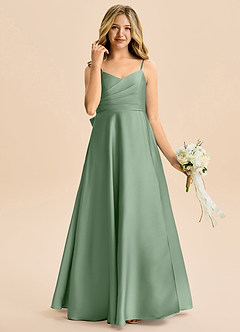 Azazie Rumi Junior Linia A Pofałdowany Satyna elastyczna Długość podłogi Młodsza druhna Sukienka image4