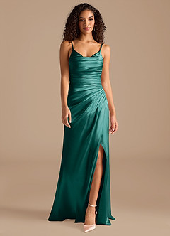Azazie Deandra Robes de demoiselle d'honneur Robe Sirène en Satiné métallisé Plissée Vert Pin image4