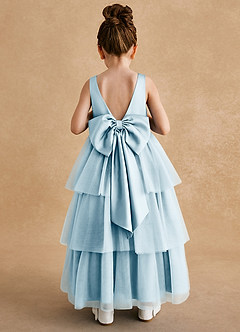 Azazie Megallie Flower Girl Dresses Sky Blue A-Line Bow Tulle Dress image5