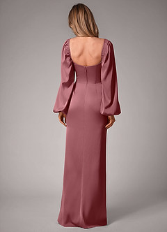 Azazie Sonata Bridesmaid Dresses Desert Rose Sheath Long Sleeve Stretch Satin Convertible Dress image2