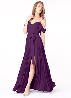 Azazie Lyney Robes de demoiselle d'honneur Robe Trapèze en Mousseline de soie Épaule décolletée Grain De Raisin image3