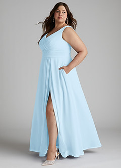 Azazie Karina Bridesmaid Dresses Sky Blue A-Line Pleated Chiffon Dress image7