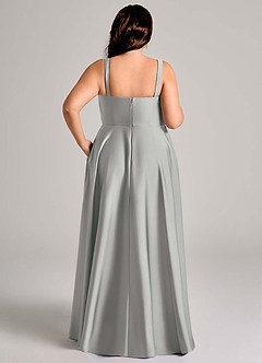 Azazie Shaude Bridesmaid Dresses Silver A-Line Pleated Stretch Satin Dress image13