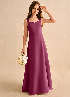 Azazie Makani Girls Formal Blumenmädchenkleider A-Linie Herzausschnitt Chiffon Kleid Maulbeerrot image4