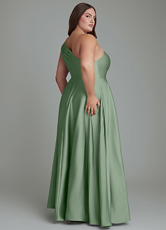 Azazie Melanie Bridesmaid Dresses Matcha A-Line Off the Shoulder Stretch Satin Dress image8