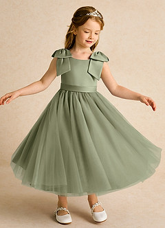 Azazie Serene Flower Girl Dresses Pistachio Ball-Gown Bow Matte Satin Dress image4