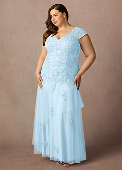 Azazie Romy Mother of the Bride Dresses Sky Blue Mermaid V-Neck Sequins Tulle Dress image9