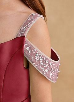 Azazie Jodi Flower Girl Dresses Pomegranate A-Line Matte Satin Dress image6