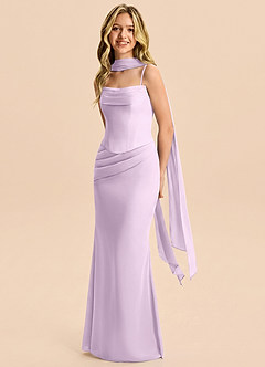 Azazie Sorrel Junior Frosted Lilac Mermaid Pleated Chiffon Dress image3