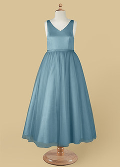 Azazie Marybell Robe Demoiselle D'honneur Fillette Robe Trapèze en Tulle Arc Bleu Maussade image9