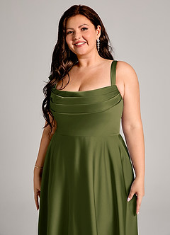 Azazie Shaude Brautjungfernkleider A-Linie Plissee Stretch-Satin Kleid Helles Olivgrün image10