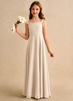 Azazie Puppy Girls Formal Blumenmädchenkleider A-Linie Plissee Chiffon Kleid Alabaster Weiß image3