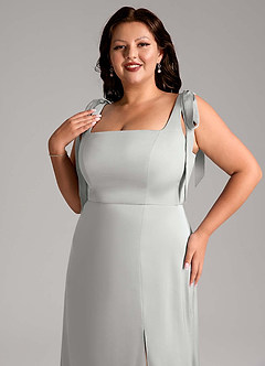 Azazie Frostine Vestidos de damas de honor Vestido de Plata de Satén Elástico de Corte en A con Lazo image10