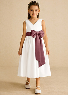 Azazie Darling Flower Girl Dresses Ivory Desert Rose A-Line Bow Cotton Dress image4