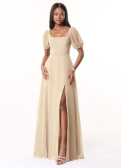 Azazie Alani Robes de demoiselle d'honneur Robe Trapèze en Mousseline de soie Encolure carrée Champagne image1
