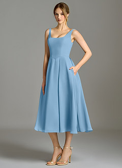 Azazie Amalie Bridesmaid Dresses Steel Blue A-Line Pleated Chiffon Dress image1