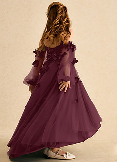 Azazie Karrie Flower Girl Dresses Cabernet A-Line with Sleeves Tulle Dress image6