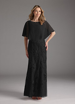 Azazie Whilhelmina vestidos de madre de la novia Vestido de Negro de Gasa de Sirena con Encaje image1