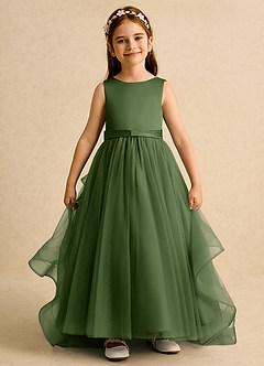 Azazie Lior Robe Demoiselle D'honneur Fillette Robe Princesse en Tulle Plissée Olive image2