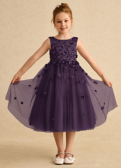 Azazie Lana Flower Girl Dresses Plum A-Line Sleeveless Matte Satin Dress image1