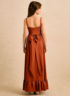 Azazie Maisie Girls Formal Robe Demoiselle D'honneur Fillette Robe Trapèze en Satin extensible Rayé Paprika image2