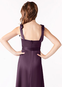 Azazie Barbara Junior Plum A-Line Bow Stretch Satin Dress image4