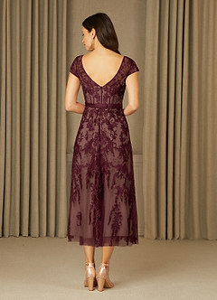Azazie Sanna Kleider für die Brautmutter A-Linie Schaufel Spitze Tüll Kleid Dunkelweinrot Champagner image2