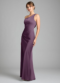 Azazie Madelyn Bridesmaid Dresses Plum Mermaid One Shoulder Stretch Satin Convertible Dress image6