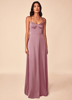 Azazie Mei Bridesmaid Dresses Vintage Mauve A-Line V-Neck Stretch Satin Dress image1